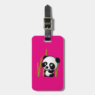Cute black and white panda bear in a bamboo grove. luggage tag