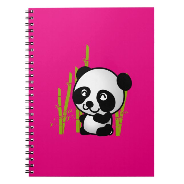 Cute black and white panda bear in a bamboo grove notebook (Front)