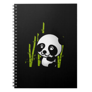 Cute black and white panda bear in a bamboo grove spiral notebook