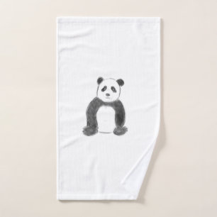 Cute black and white panda sketch bath towel set
