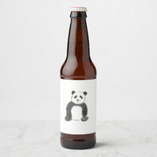 Cute black and white panda sketch beer bottle label