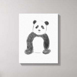 Cute black and white panda sketch canvas print