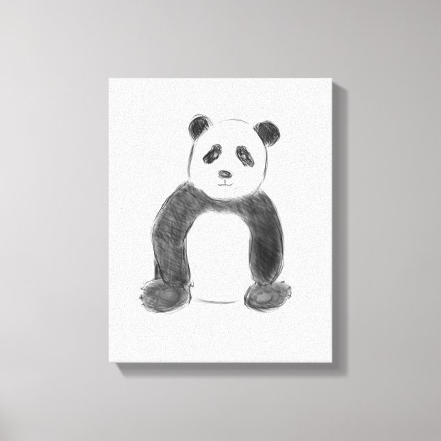 Cute black and white panda sketch canvas print (Front)