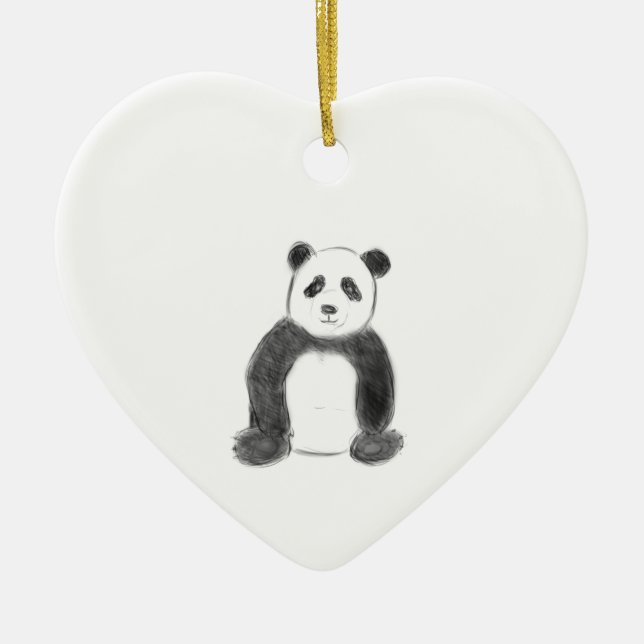 Cute black and white panda sketch ceramic tree decoration (Front)