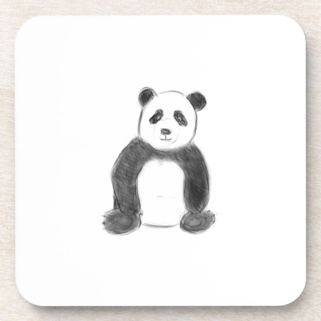 Cute black and white panda sketch coaster (Front)