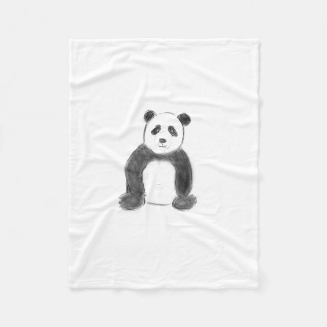 Cute black and white panda sketch fleece blanket (Front)