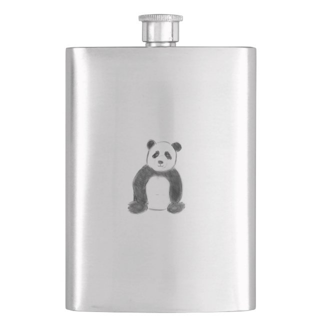 Cute black and white panda sketch hip flask (Front)