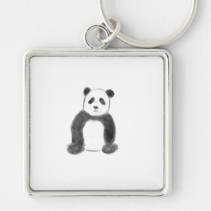 Cute black and white panda sketch key ring