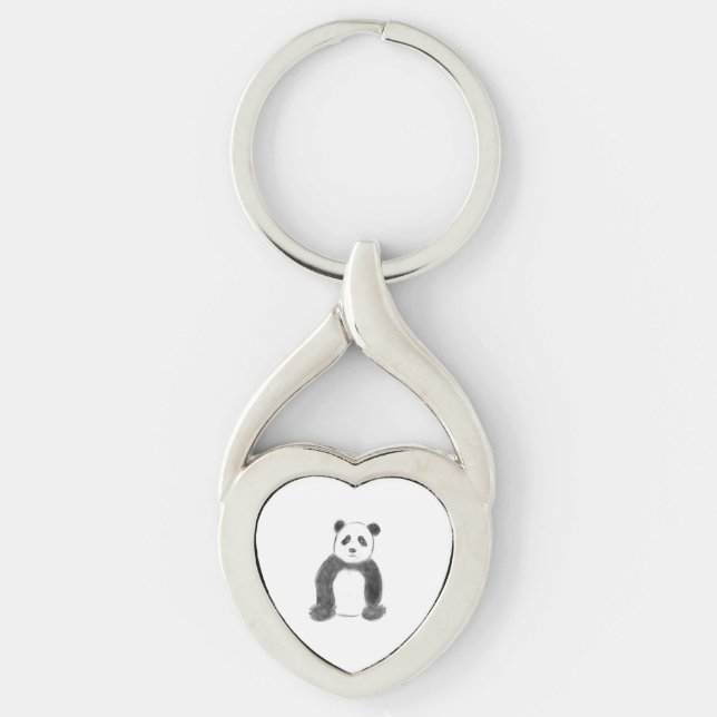 Cute black and white panda sketch key ring (Front)