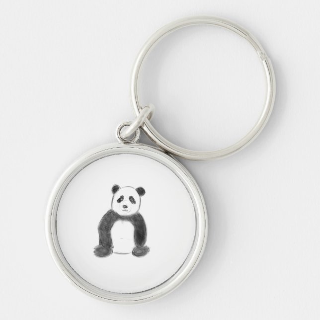 Cute black and white panda sketch key ring (Front)