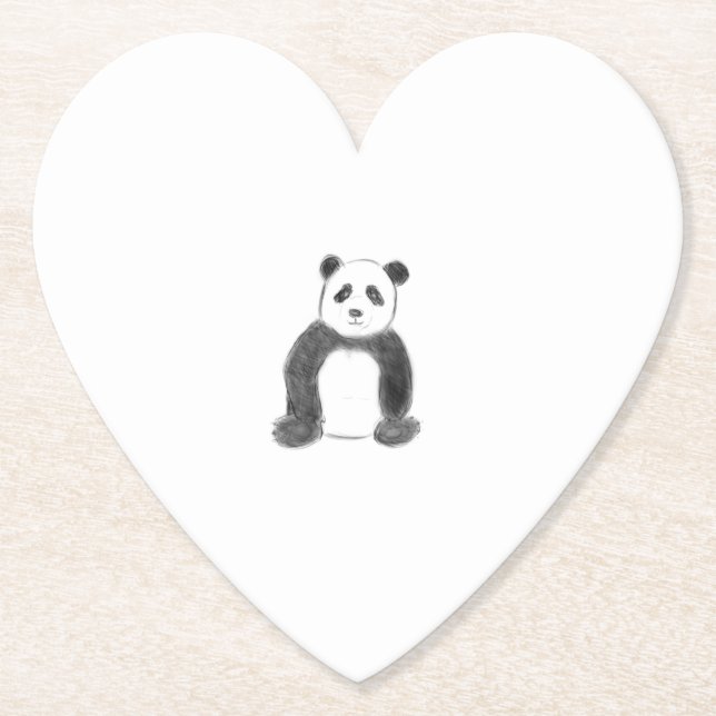 Cute black and white panda sketch paper coaster (Front)