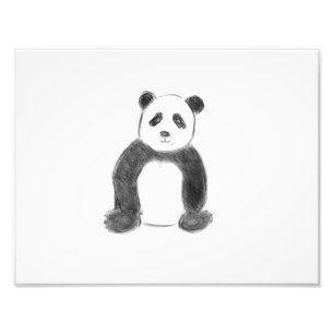 Cute black and white panda sketch photo print