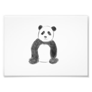 Cute black and white panda sketch photo print