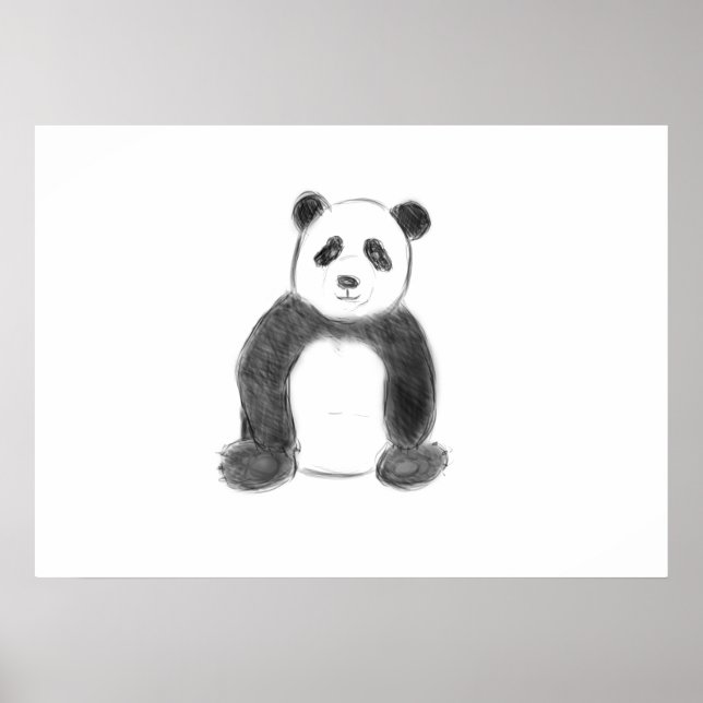 Cute black and white panda sketch poster (Front)