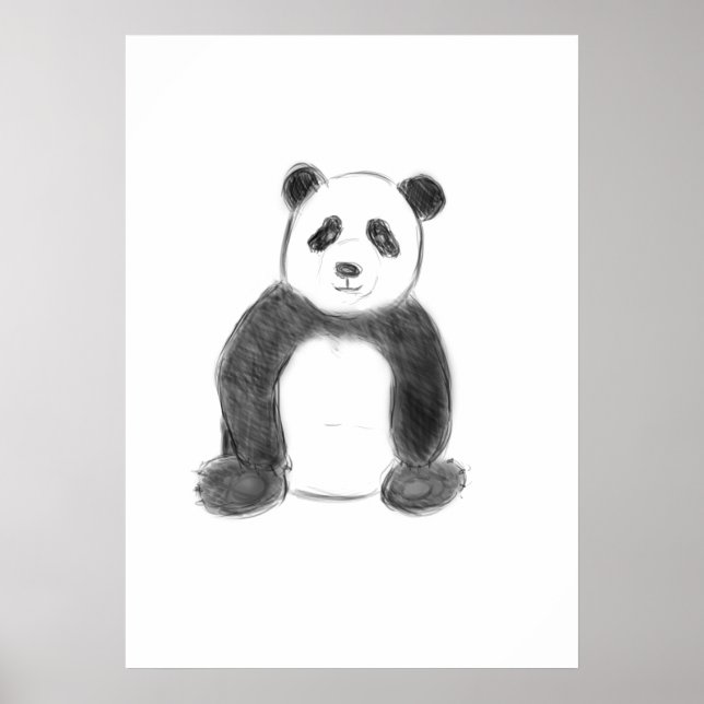 Cute black and white panda sketch poster (Front)