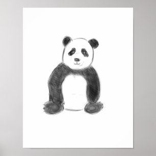 Cute black and white panda sketch poster