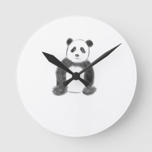 Cute black and white panda sketch round clock