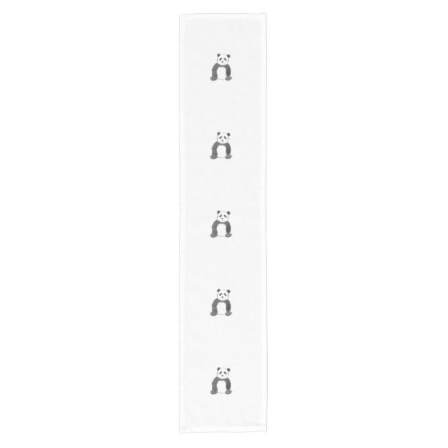 Cute black and white panda sketch short table runner (Front)