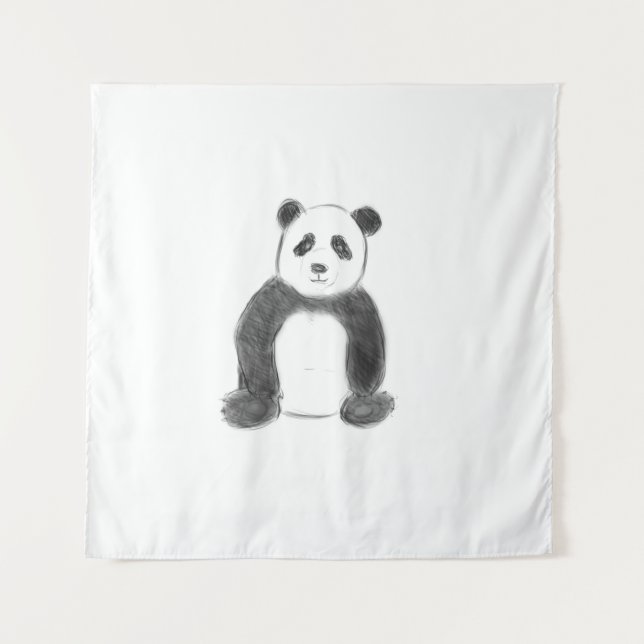 Cute black and white panda sketch tapestry (Front)