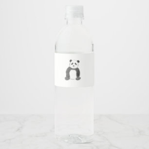 Cute black and white panda sketch water bottle label