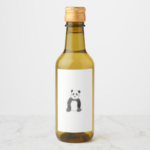 Cute black and white panda sketch wine label