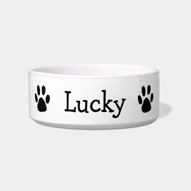 Cute Black and White Paw Print Pet Cat Dog Bowl (Front)