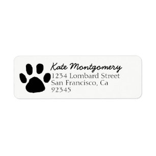 Cute Black and White Paw Print Return Address