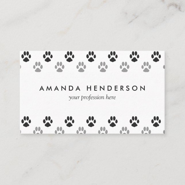 Cute Black And White Paw Prints Pattern Business Card (Front)