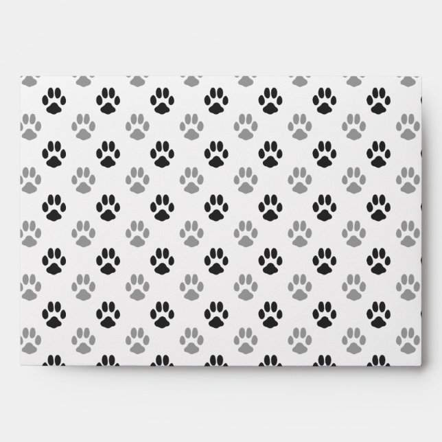 Cute Black And White Paw Prints Pattern Envelope (Front)