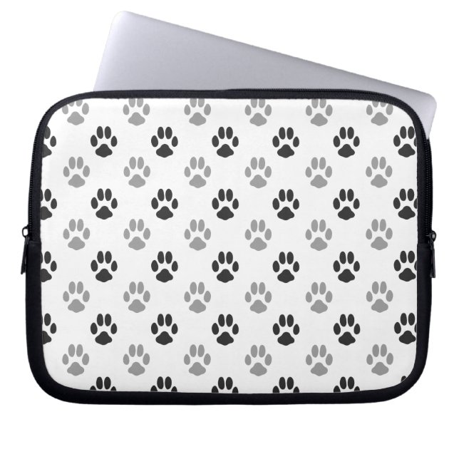 Cute Black And White Paw Prints Pattern Laptop Sleeve (Front)