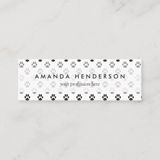 Cute Black And White Paw Prints Pattern Mini Business Card (Front)