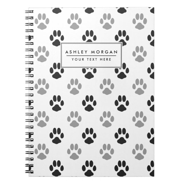 Cute Black And White Paw Prints Pattern Spiral Notebook (Front)