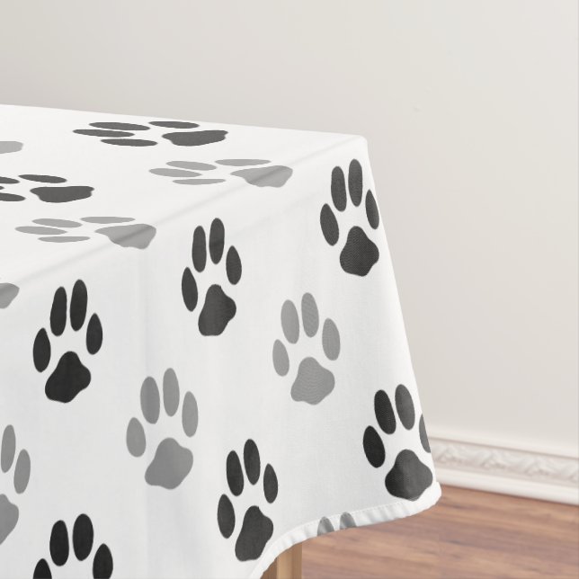Cute Black And White Paw Prints Pattern Tablecloth (In Situ)