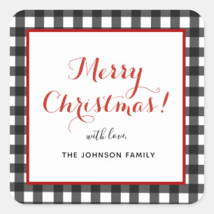 Cute Black and white plaid Merry Christmas square Sticker