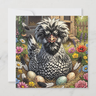 Cute Black and  White Polish Chicken Card