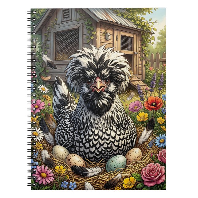 Cute Black and  White Polish Chicken Notebook (Front)