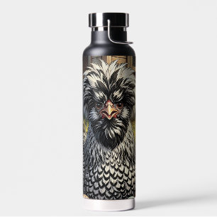 Cute Black and  White Polish Chicken Water Bottle