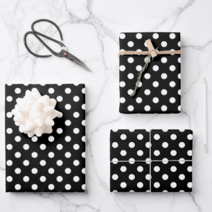 Cute Black And White Polka Dots Pattern Wrapping Paper Sheet