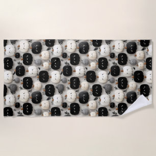 Cute Black and White Pumpkin Fall Pattern Beach Towel