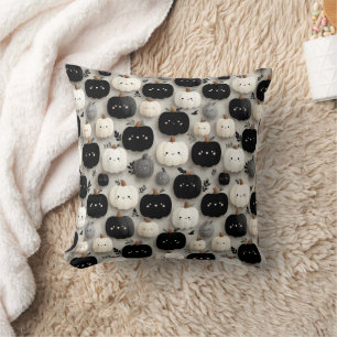 Cute Black and White Pumpkin Fall Pattern Cushion
