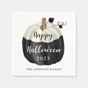 Cute Black And White Pumpkin Happy Halloween 2022  Napkin