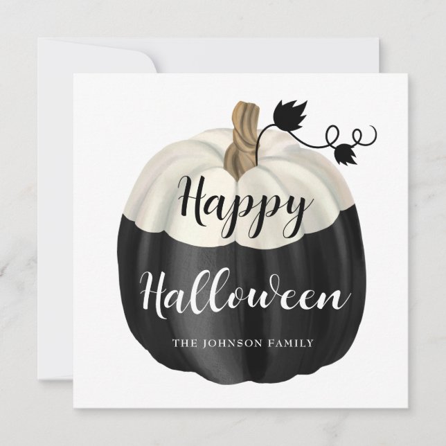 Cute Black And White Pumpkin Happy Halloween Card (Front)