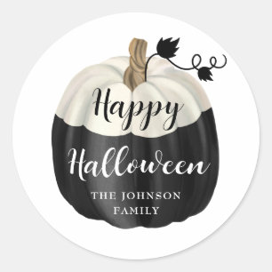 Cute Black And White Pumpkin Happy Halloween Classic Round Sticker