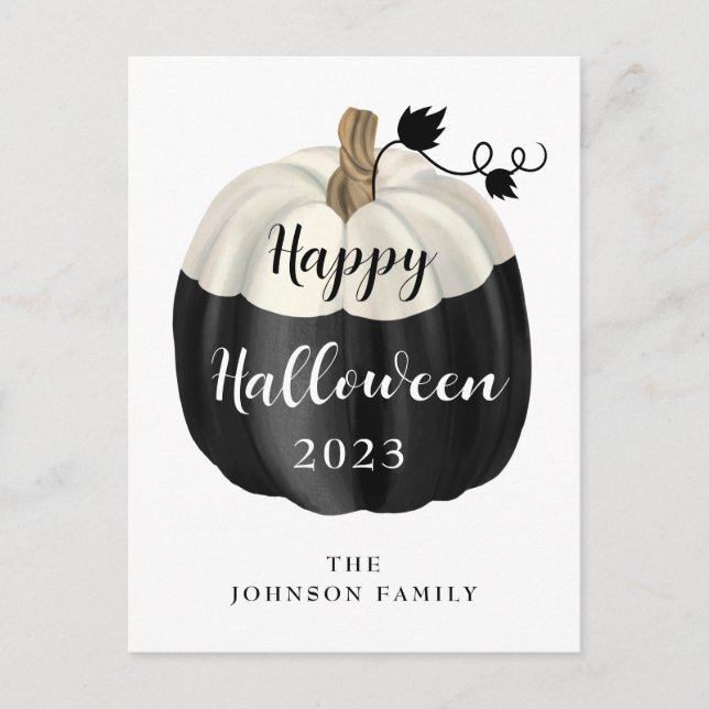 Cute Black And White Pumpkin Happy Halloween Postcard (Front)