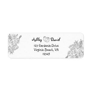 Cute Black and White Simple Floral Doodle Wedding