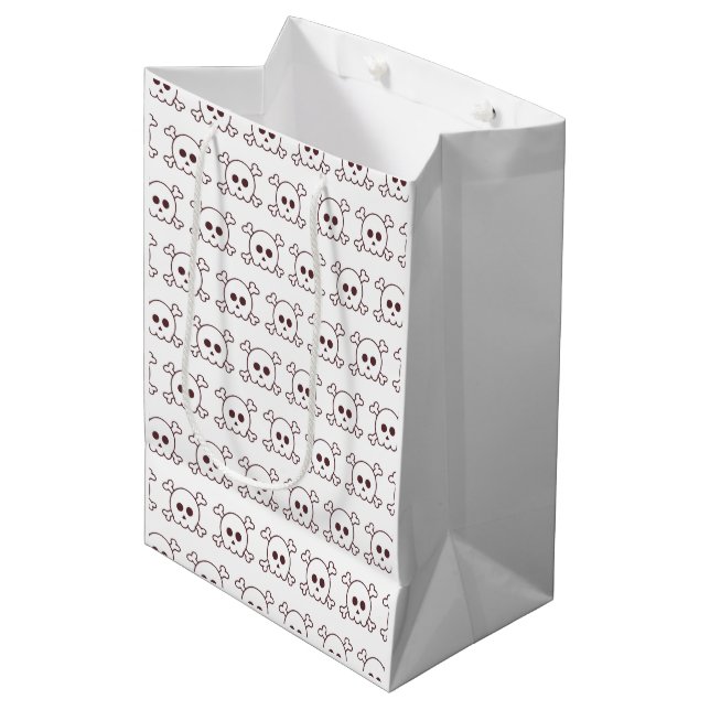Cute Black and White Skulls Halloween Medium Gift Bag (Front Angled)