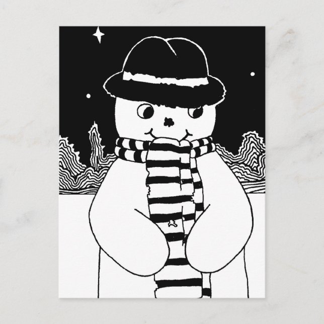 cute black and white snowman at christmas  holiday postcard (Front)