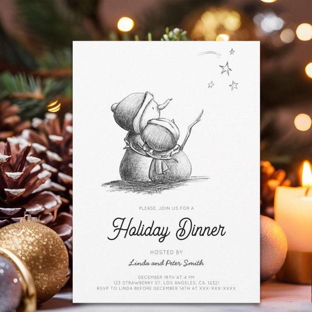 Cute Black and White Snowmen Christmas Party Invitation (Creator Uploaded)