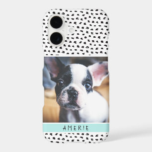 Cute Black and White Splotches Pet Photo Aqua