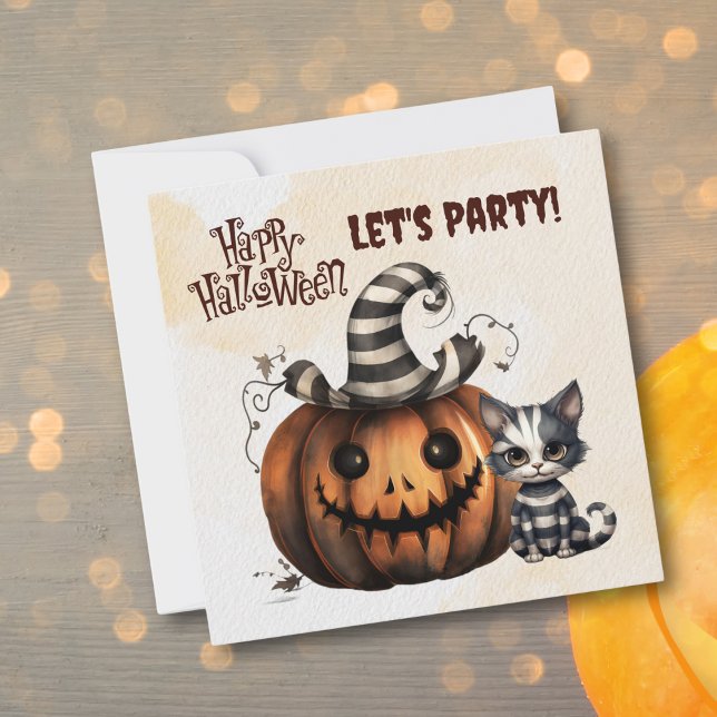 Cute  Black and White Striped Halloween Kitten  Invitation (Creator Uploaded)